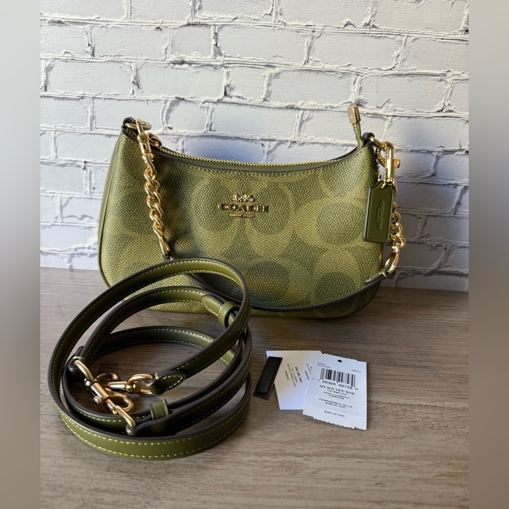 NWT Coach Teri Shoulder bag Signature olive green/Gold CAL51 - Picture 8 of 10